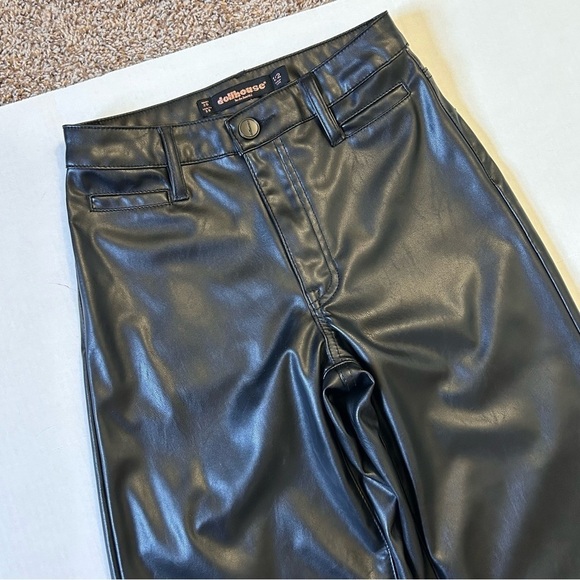 Dollhouse Black Vegan Leather Wide Leg Cropped Pants 25 - Picture 5 of 13